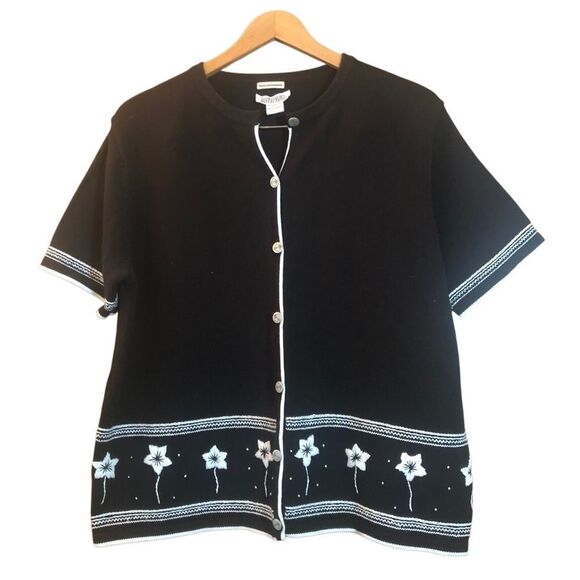 Northern Reflections Black and White Floral Cardigan Sweater - Picture 1 of 6